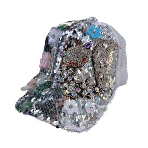 Mode Pailletten Baseballkappe Für Damen Glänzende Strass Tier Aufnäher Trucker Hut Atmungsaktives Mesh Sonnenschutz Hut Outdoor
