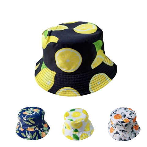 Damen Sommer Tropische Frucht Druck Anglerhut Baumwolle Sonnenschutz Fischerhut Zitrone Orange Muster Outdoor Reisen Strand