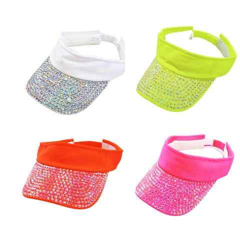Dames Glinsterende Strass Zonneklep Hoed Leeg Bovenstuk Verstelbaar Zomer Strand Outdoor UV Bescherming Polyester Hoed