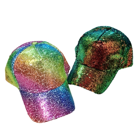 Gorra de Béisbol con Lentejuelas de Arcoíris para Mujer Degradado Brillante Transpirable Ajustable Hip Hop Fiesta Snapback