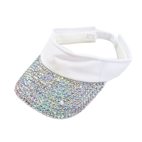 Women Sparkling Rhinestone Sun Visor Hat Empty Top Adjustable Summer Beach Outdoor UV Protection Polyester Fashion Hat