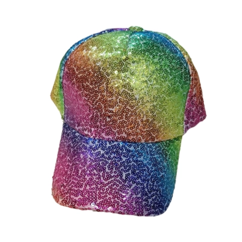 Gorra de Béisbol con Lentejuelas de Arcoíris para Mujer Degradado Brillante Transpirable Ajustable Hip Hop Fiesta Snapback
