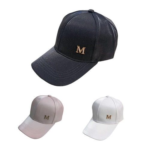 Cappellino da Baseball da Donna in Cotone Mercerizzato con Finitura Satinata e Lettera M in Metallo con Strass Regolabile Semplice Copricapo all'aperto