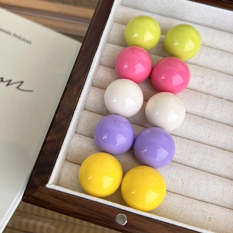 Sweet Candy Color Round Resin Ball Stud Earrings For Women Minimalist Geometric Style Copper Post Ear Jewelry Daily Accessories