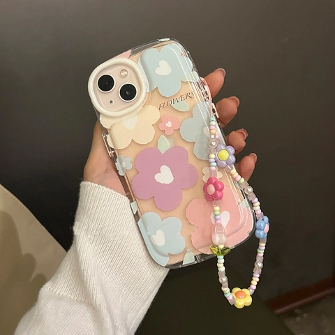 Colgante de Cadena para Teléfono Móvil con Cuentas de Flores de Tulipán Estilo INS Dulce Color Macaron de Acrílico Hecho a Mano para Mujer