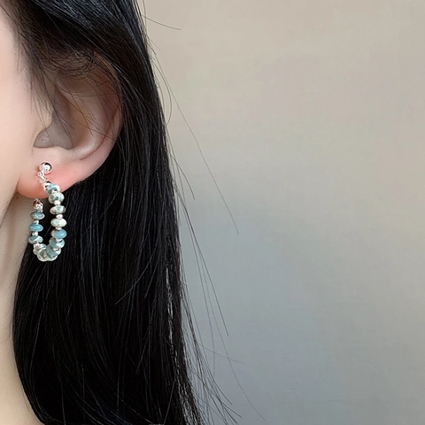 Pendientes de Aro de Piedra Natural Bohemios Vintage para Mujer Aleación Geométricos Redondos de Botón Joyería Accesorios