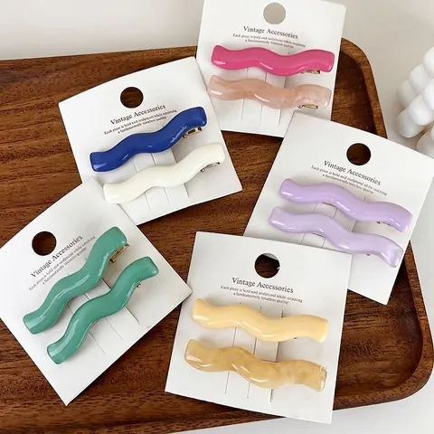 Vintage Französisch Acryl Harz Wellige Haarklammern Für Damen Bunte Geometrische S-Förmige Entenschnabel Clips Süße Haarspangen