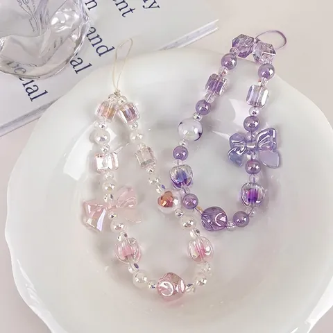 Ciondolo per Cellulare in Perline Colore Caramella Kawaii Fiocco Cangiante Perline di Resina Catena per Cellulare Pendente Borsa Donna Ragazza Accessorio