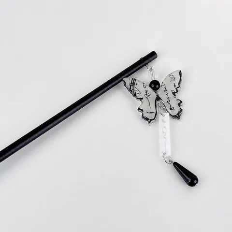 Horquilla de Pelo de Madera de Nuevo Estilo Chino Con Colgante de Mariposa de Caligrafía Borla Accesorio de Pelo Hanfu