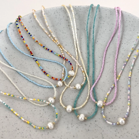 Handmade Seed Bead Necklace With Freshwater Pearl Gold Plated Spacers Bohemian Style Choker Women Daily Jewelry