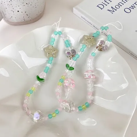 Ins Stil Acryl Perlen Handy Kette Tulpe Blume Herz Stern Anhänger Durchscheinend Süß Handy Lanyard Für Damen Mädchen Geschenk