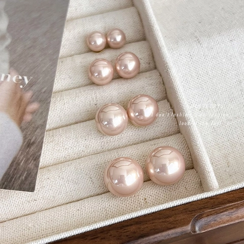 Pendientes de Botón de Perla Artificial de Lujo Ligero Redondos Rosa Champaña Gris Negro Rojo Blanco Cobre Mujer Joyería