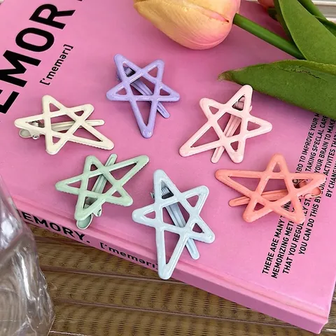 Pinza de Pelo Estrella Aleación Hueca Pentagrama Pico de Pato Dulce Color Macarrón Horquilla Para Mujeres Niñas Accesorios