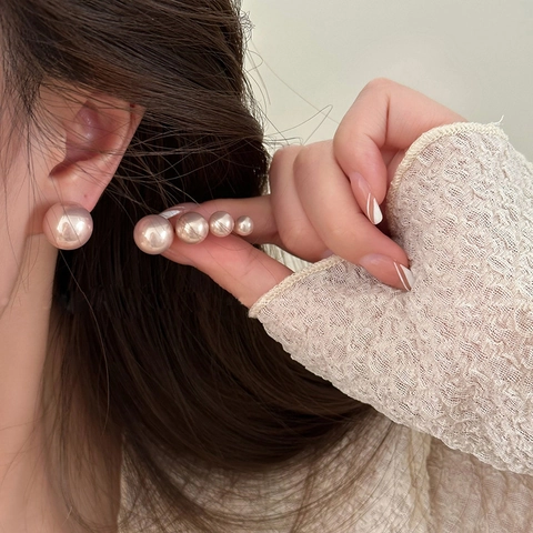 Pendientes de Botón de Perla Artificial de Lujo Ligero Redondos Rosa Champaña Gris Negro Rojo Blanco Cobre Mujer Joyería