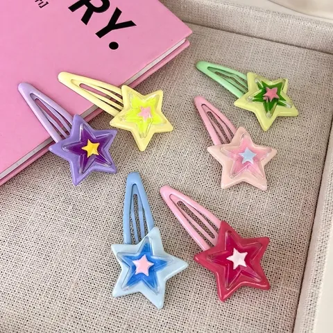 Resin Star BB Hair Clips For Women Girls Sweet Y2K Style Alloy Side Pin Cute Star Hairpins Daily Hair Decor Accessories