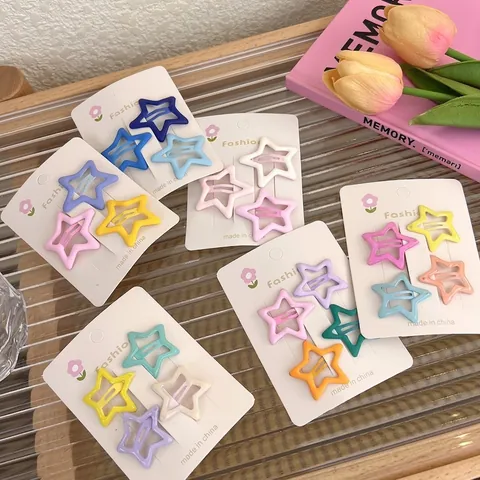 Macaron Color Pentagram Hair Clips Alloy Hollow Star BB Clips Sweet Hair Accessories For Women Girls Candy Color Side Clips