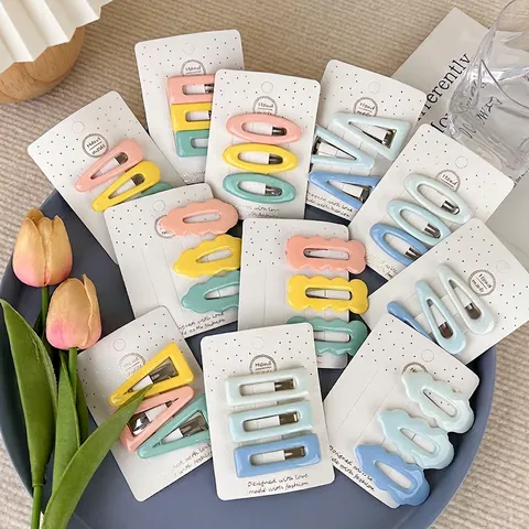 Macaron Candy Color Gradient Geometric Hair Clip Set Alloy Resin Handmade BB Clips For Women Girls Hair Accessories