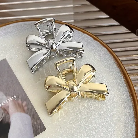 Pinza per Capelli a Fiocco in Lega Minimalista per Donna Stile Coreano Oro Argento Fermaglio per Capelli a Fiocco in Metallo Galvanizzato Gioielli per Capelli