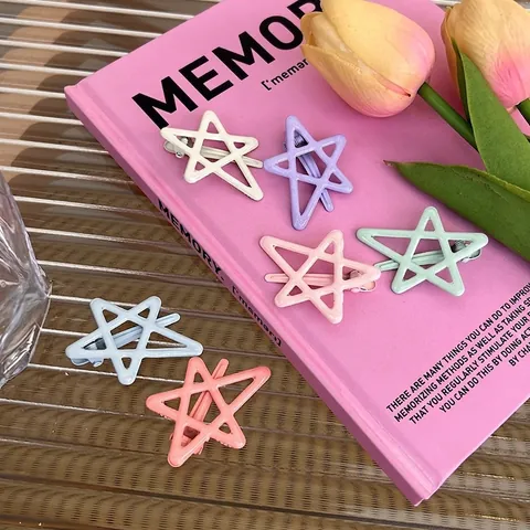 Pinza de Pelo Estrella Aleación Hueca Pentagrama Pico de Pato Dulce Color Macarrón Horquilla Para Mujeres Niñas Accesorios