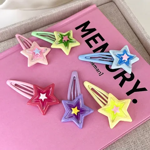 Resin Star BB Hair Clips For Women Girls Sweet Y2K Style Alloy Side Pin Cute Star Hairpins Daily Hair Decor Accessories