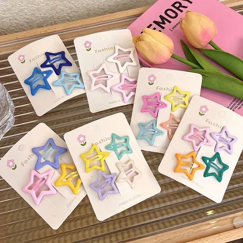 Macaron Color Pentagram Hair Clips Alloy Hollow Star BB Clips Sweet Hair Accessories For Women Girls Candy Color Side Clips