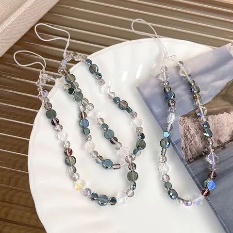 Handgefertigte Irisierende Glasperlen Handykette Blumen Kristallperlen Handgelenkschlaufe Anti-Verlust Mobile Schmuck Für Damen