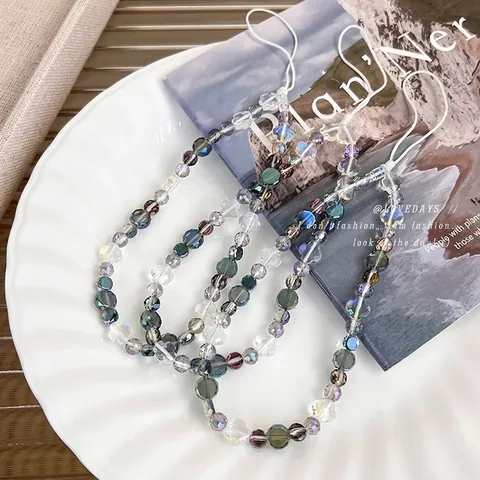 Handgefertigte Irisierende Glasperlen Handykette Blumen Kristallperlen Handgelenkschlaufe Anti-Verlust Mobile Schmuck Für Damen