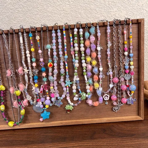 Y2K Süß Dopamin Bunte Perlenkette Für Mädchen Herz Stern Anhänger Harz Legierung Perle Choker Mode Schmuck Halsketten