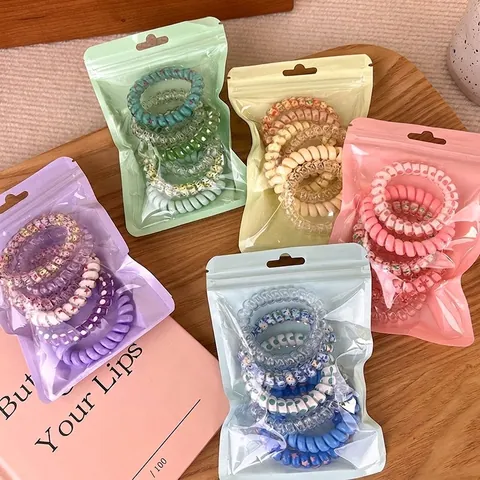 Candy Color Telephone Cord Hair Ring Spiral Hair Ties High Elastic Resin Hair Bands Floral Polka Dot Hair Rope For Women