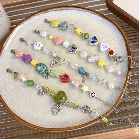 Handgefertigtes Keramikperlen Schmetterling Armband Für Damen Buntes Herz Smiley Blume Perlenarmband Schmuck Geschenk