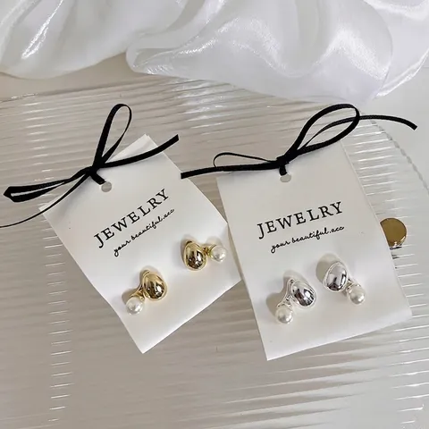 Vintage Kupfer Metallbohne Künstliche Perle Geometrische Ohrstecker Für Damen Gold Silber Galvanisiert Modeschmuck