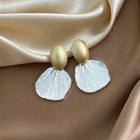 Pendientes Colgantes De Lujo De Metal Bicolor Oro Plata Con Forma De Concha Para Mujer Moda Minimalista Geométrica De Aleación