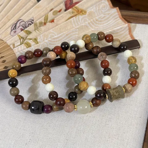Ethnic Sandalwood Multicolor Beaded Bracelet For Women Zen Handmade Wood Beads Mantra Charm Yoga Prayer Meditation Jewelry Gift