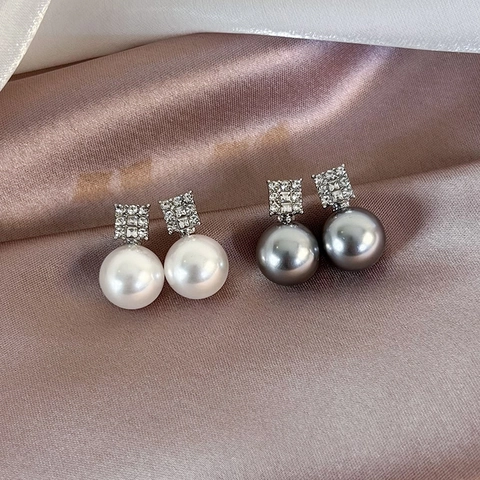 Französisch Elegante Würfel Funkelnde Strass Künstliche Perle Ohrstecker Für Damen Legierung Schmuck Zubehör Geschenk