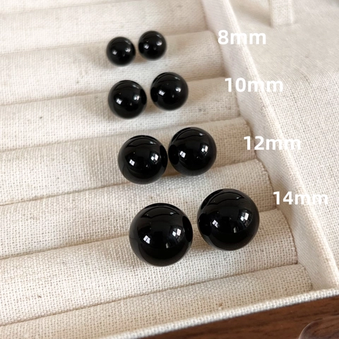 Boucles d'Oreilles Clous Perles Rondes Noires Style Coréen Pour Femmes Minimalistes En Résine Plastique Brillante Tige Argent 925