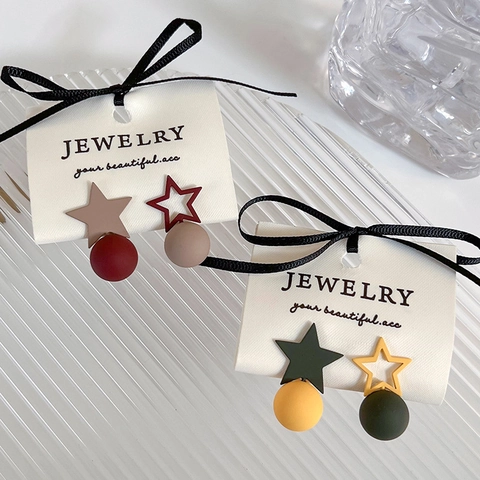 Matte Ster Oorknopjes Voor Dames Koreaanse Stijl Contrastkleuren Legering Pentagram Geometrische Oorbellen Mode Sieraden Cadeau