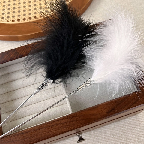 Palillo para el Pelo de Plumas Vintage Elegante de Aleación Tallada para Mujer Accesorio de Joyería para el Pelo Boda Fiesta Hanfu