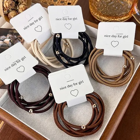 High Elastic Hair Ties For Women Minimalist Solid Color Hair Bands With Metal Beads Ponytail Holder Hair Accessories