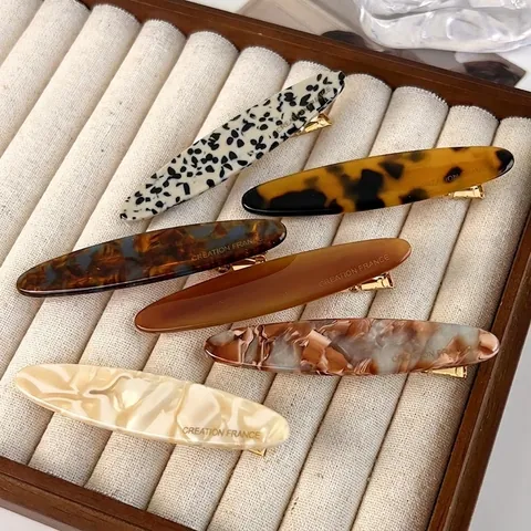 Vintage Acetate Hair Clip For Women Retro Marbled Tortoiseshell Duckbill Clip Alloy Metal Base French Style Hair Accessories