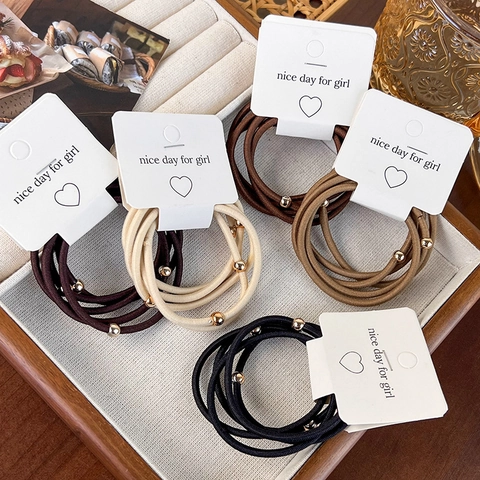 High Elastic Hair Ties For Women Minimalist Solid Color Hair Bands With Metal Beads Ponytail Holder Hair Accessories