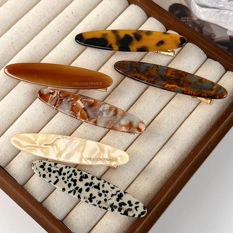 Vintage Acetate Hair Clip For Women Retro Marbled Tortoiseshell Duckbill Clip Alloy Metal Base French Style Hair Accessories