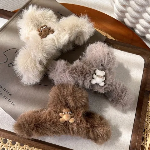 Simpatico Fermaglio Per Capelli A Forma Di Orsetto In Peluche Per Donna Grande Pinza In Pelliccia Sintetica Con Strass Accessori Per Capelli