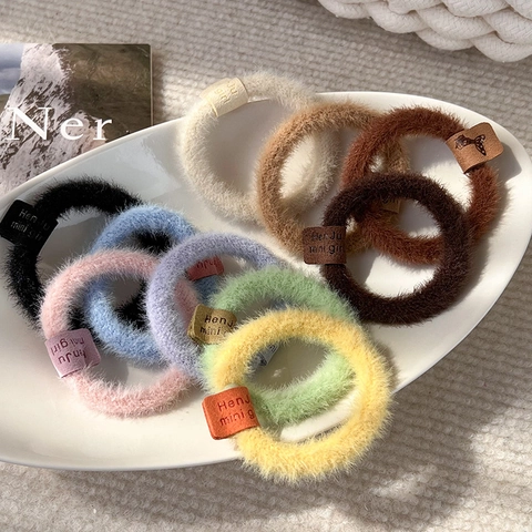 Autumn Winter Plush Faux Fur Scrunchies High Elastic Maillard Color Hair Ties Soft Fuzzy Ponytail Holders For Women Girls