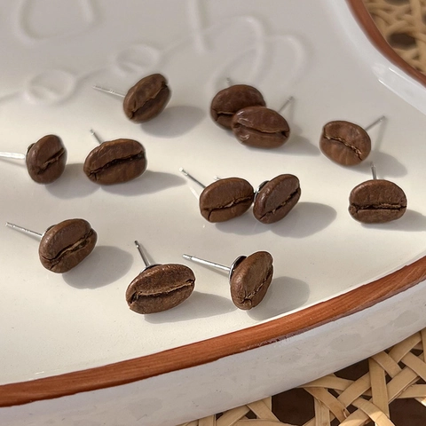 Creative Simulated Coffee Bean Stud Earrings Niche Handmade Jewelry For Women Sweet Literary Style Accessory