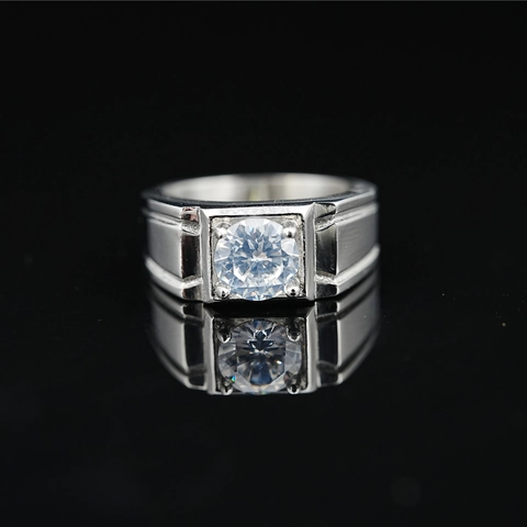 Vintage Men Stainless Steel Rhinestone Ring Classic Geometric Square Inlay Round Cut Stone Business Wedding Band Ring Jewelry