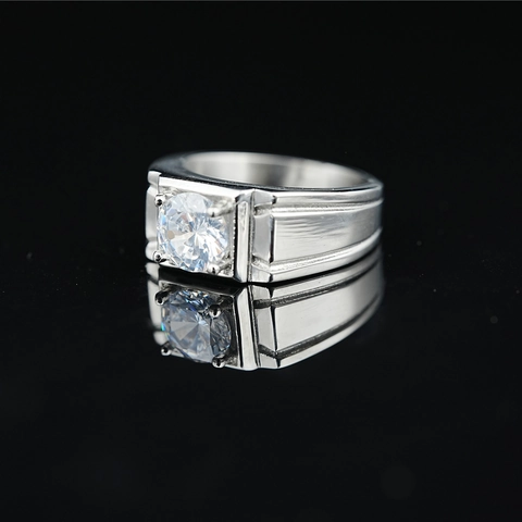 Vintage Men Stainless Steel Rhinestone Ring Classic Geometric Square Inlay Round Cut Stone Business Wedding Band Ring Jewelry