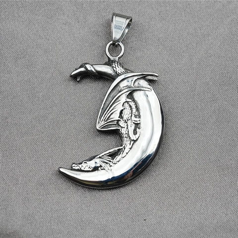 Collana Con Pendente a Forma di Luna Crescente del Drago in Acciaio Inossidabile Vintage per Uomo Donna Gioielli