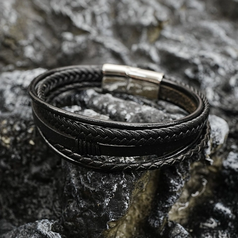 Vintage Mehrlagiges Geflochtenes Lederarmband Für Damen Herren Titanstahl Verschluss Ethno-Stil Handgemachter Schmuck