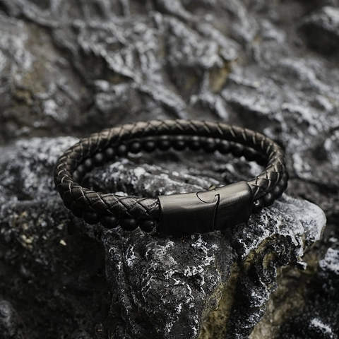 Edelstahl Vulkanstein Mehrlagiges Geflochtenes Armband Für Damen Herren Lederseil Perlen Handschmuck Mit Magnetverschluss