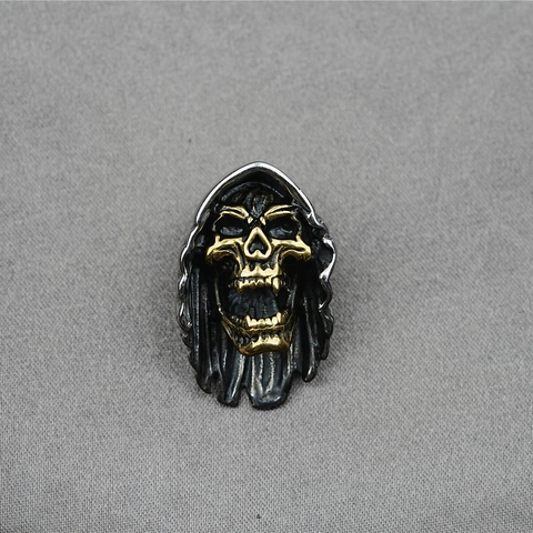 Gothic Hooded Skull Pendant Necklace Vintage Titanium Steel Gold Silver Bi-Color Punk Hip Hop Men Women Fashion Jewelry